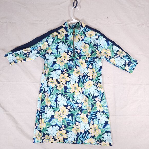 Stella Parker Tropical Floral Dress Womens Large Zip Colorful Athleisure FLAWS - Picture 1 of 15